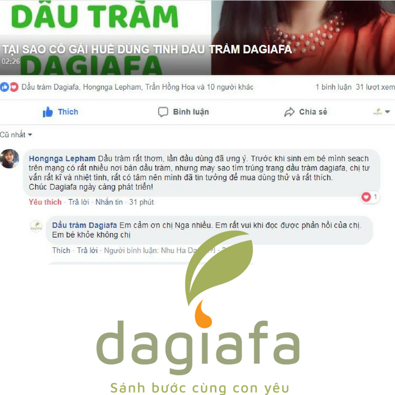 Chị Nga nhận xét trên fanpage của tinh dầu tràm Dagiafa